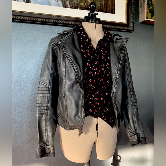 Jackets & Coats Awesome Dark Grey Wash Faux Leather Moto Jacket